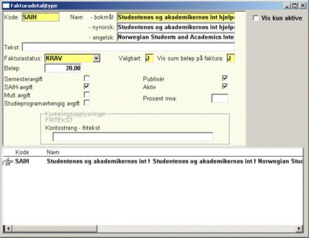 Fakturadetaljtype - Fritekst