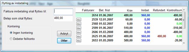 Flytting av innbetaling