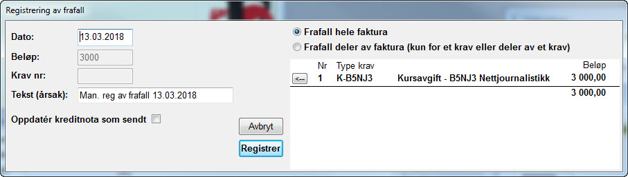 Registrering av frafall