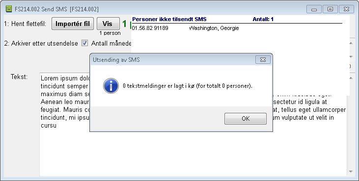 SMS sendt
