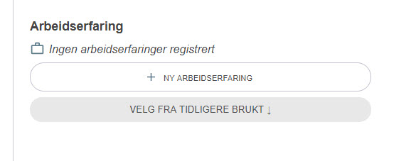 Skjermbilde fra EVUweb som viser registrering av arbeidserfaring