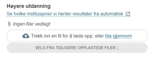 Skjermbilde fra EVUweb som viser høyere utdanning-seksjonen av dokumentasjonssteget