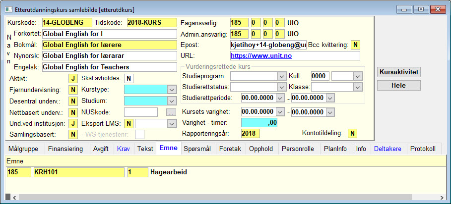 FS-klienten: Kursdeltakelse - Emne