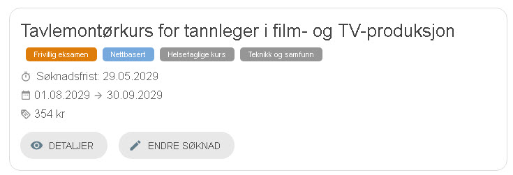 Skjermbilde fra EVUweb som viser egen knapp for søkere som allerede har søkt på kurset