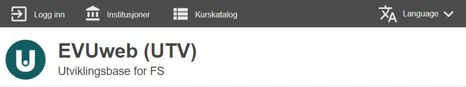 Menylinsja når brukeren har valgt institusjon har knappene Logg inn, Institusjoner, Kurskatalog og språkmeny