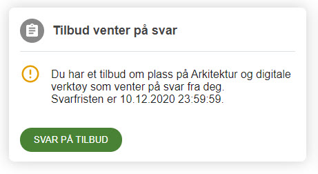 Varsel om tilbud om opptak med navn på kurs og svarfrist