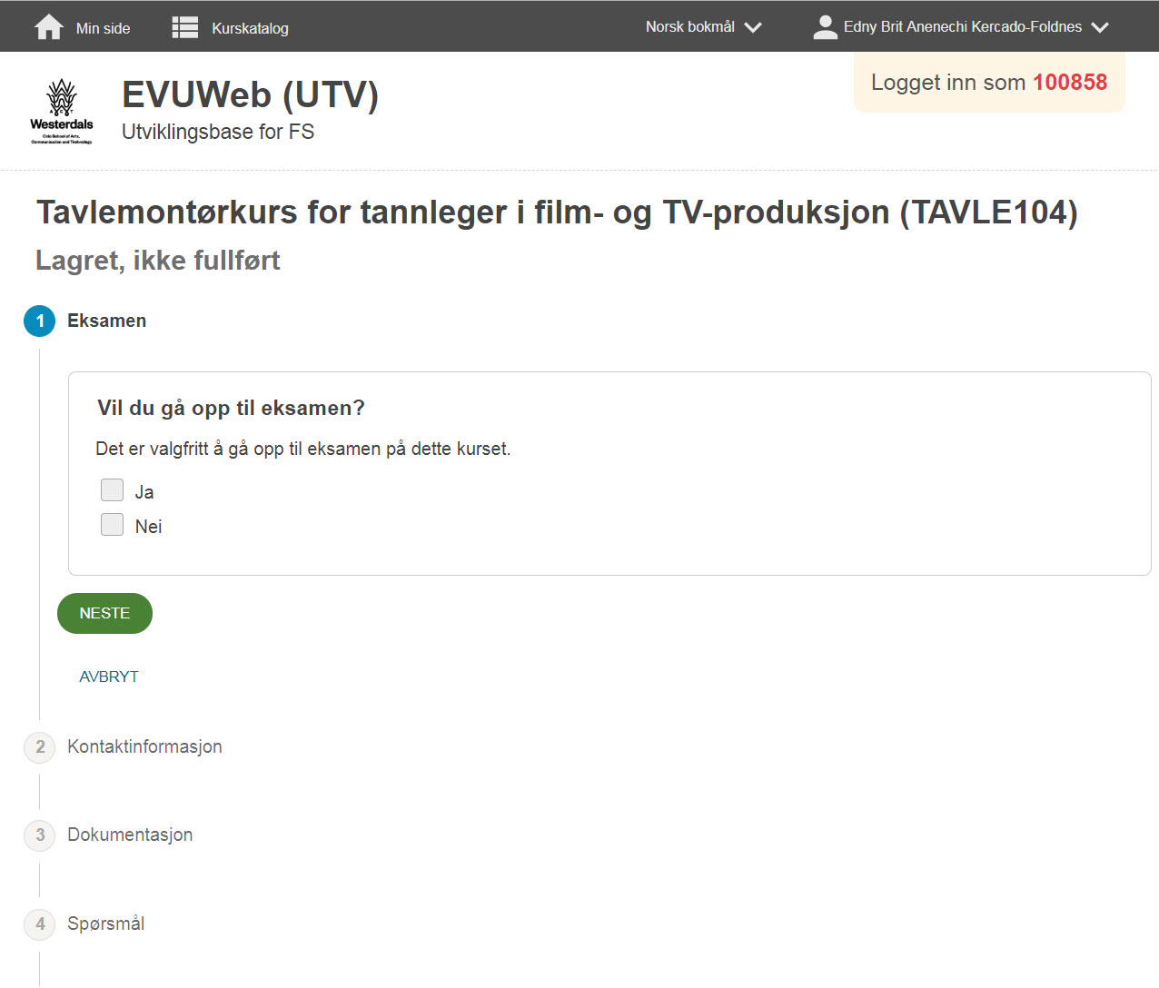 EVUweb - påmeldingssekvensen
