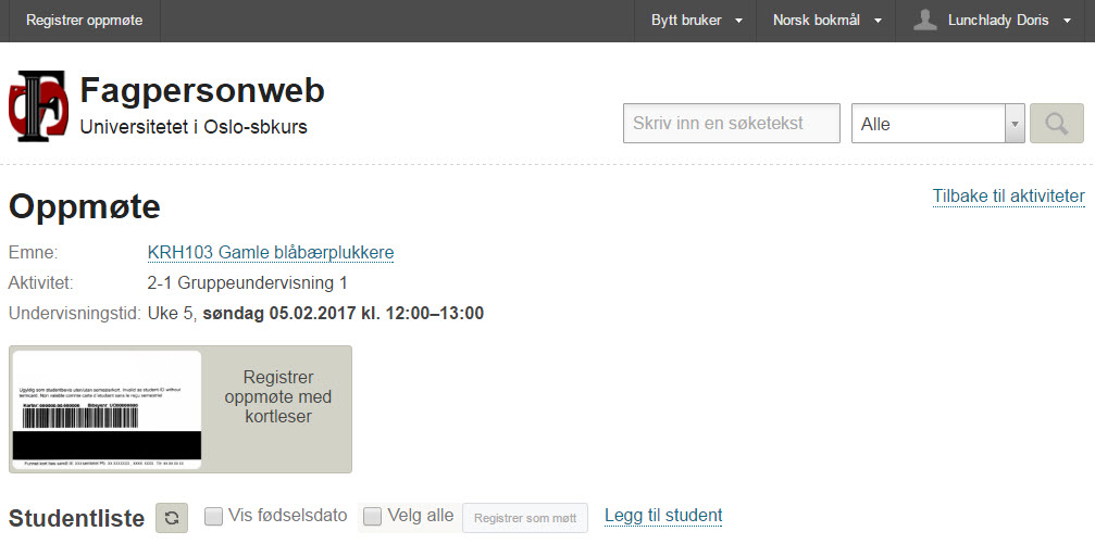 Starte registrering med kortleser