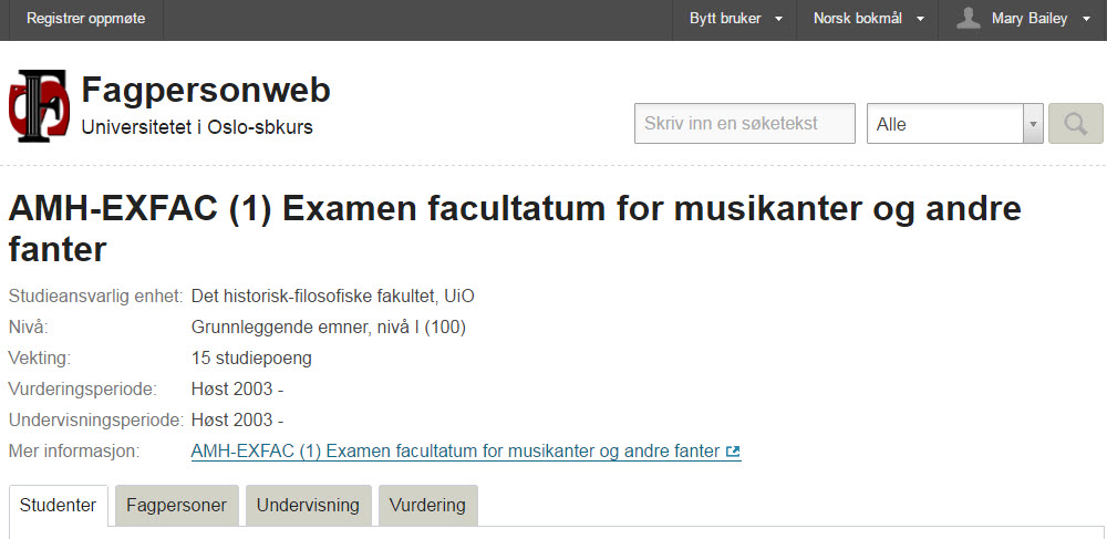 Emnesiden: Øvre del