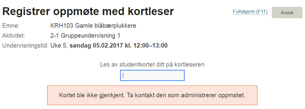 Kortet ble ikke gjenkjent