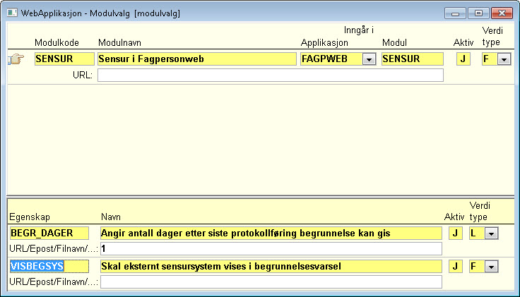 Modulegenskap VISBEGSYS