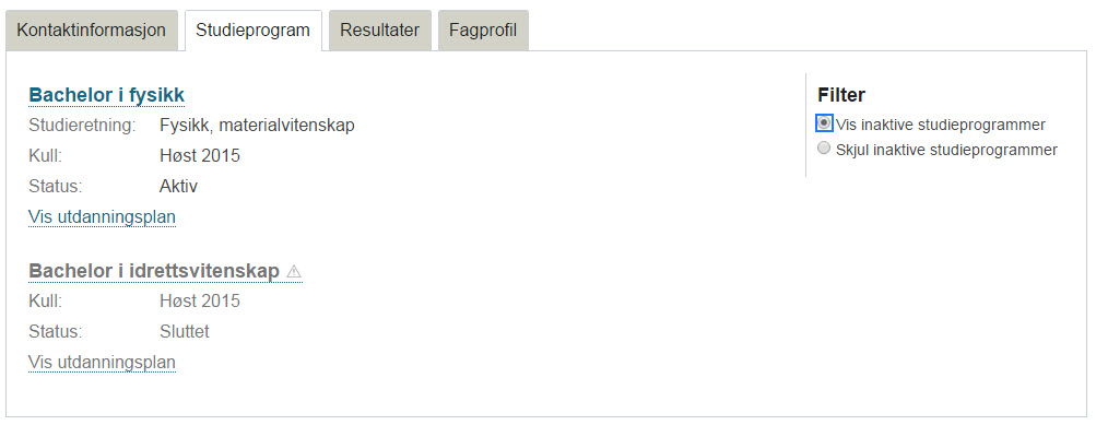 Fanen studieprogram: Vis inaktive