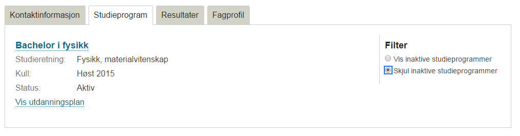 Studentsiden - fanen studieprogram