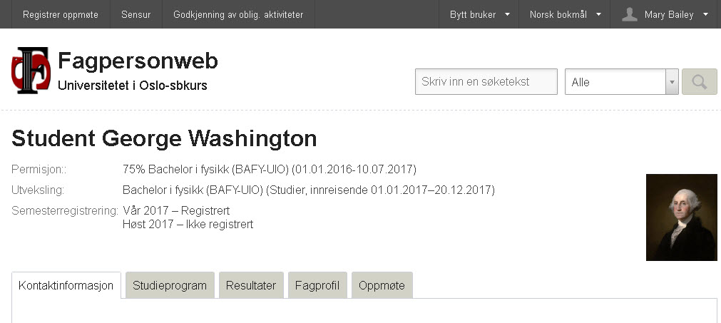 Studentsiden - øvre del