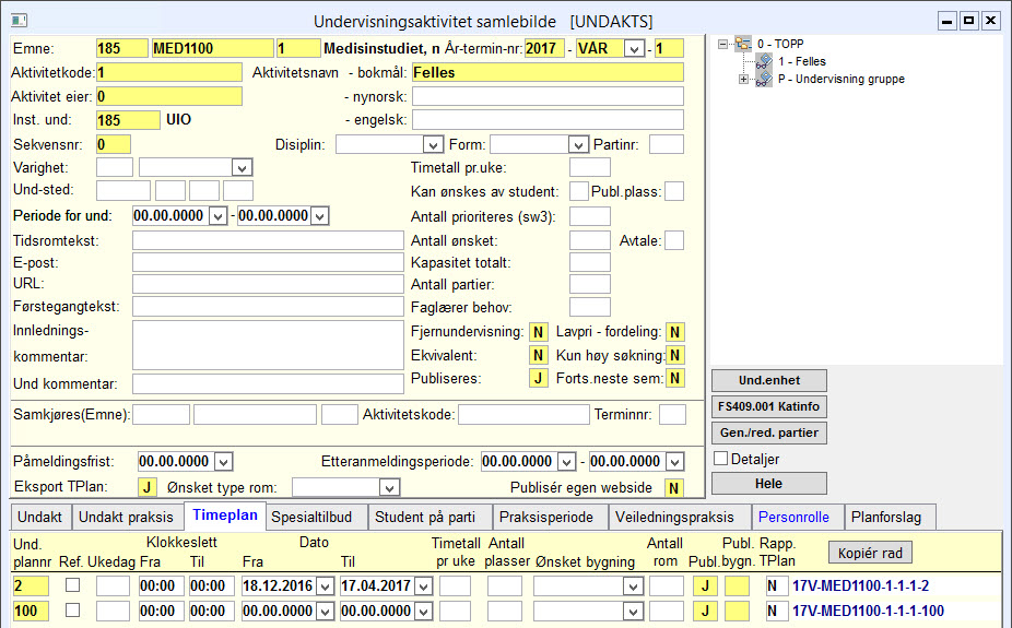 Undervisningsaktivitet samlebilde - timeplan