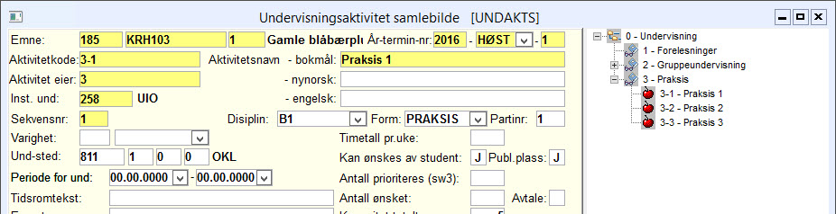 Undervisningsaktivitet samlebilde - undervisningsform og undervisningssted