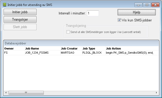 Initier jobb for utsending av SMS