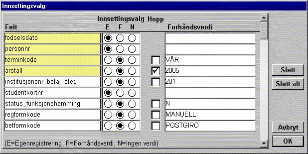 Innsettingsvalg (bildet Registerkort)