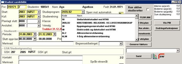 Eksempel på nedtrekkliste