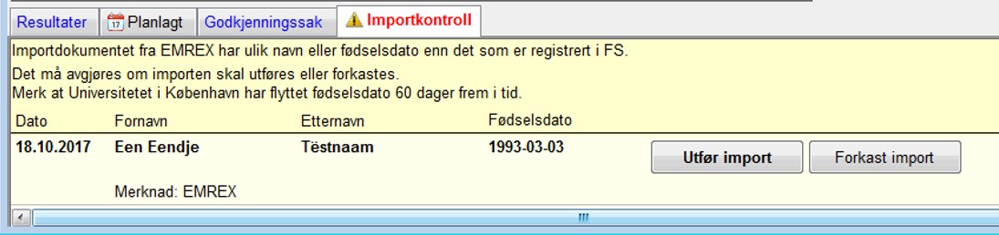 Person Eksternstudium - Importkontroll