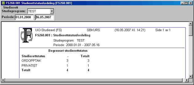 FS260.001 Studierettstatusfordeling