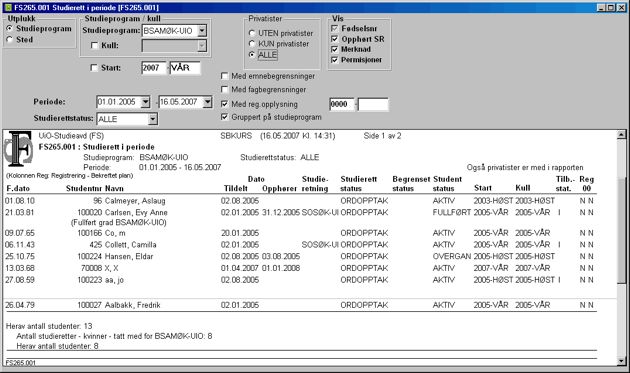 FS265.001 Studierett i periode