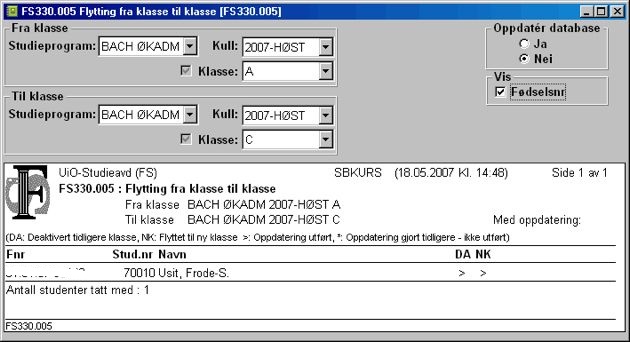 FS330.005 Flytting fra klasse til klasse