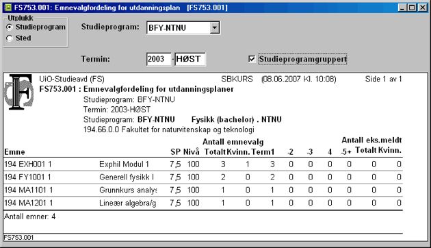 FS753.001 Emnevalgfordeling for utdanningsplan