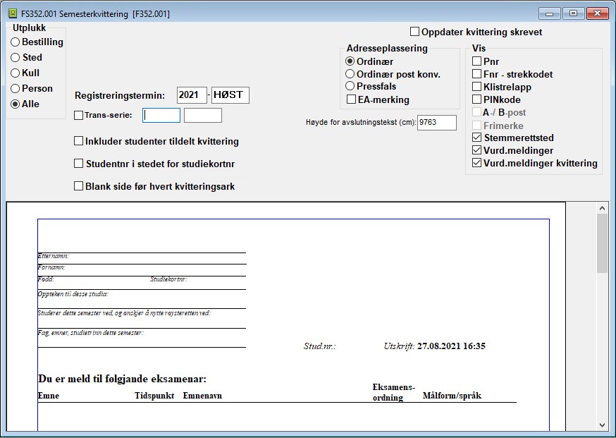 fs352.001 Semesterkvittering