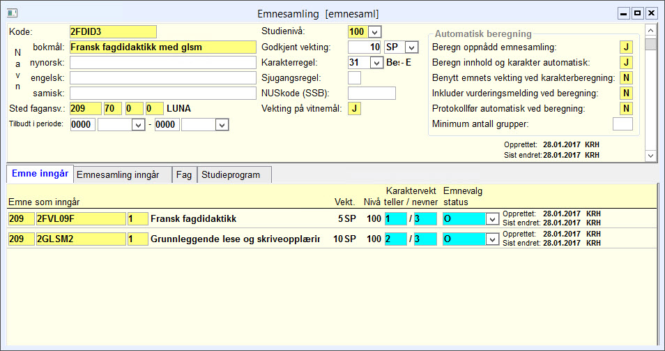 Emnesamling - Emne inngår
