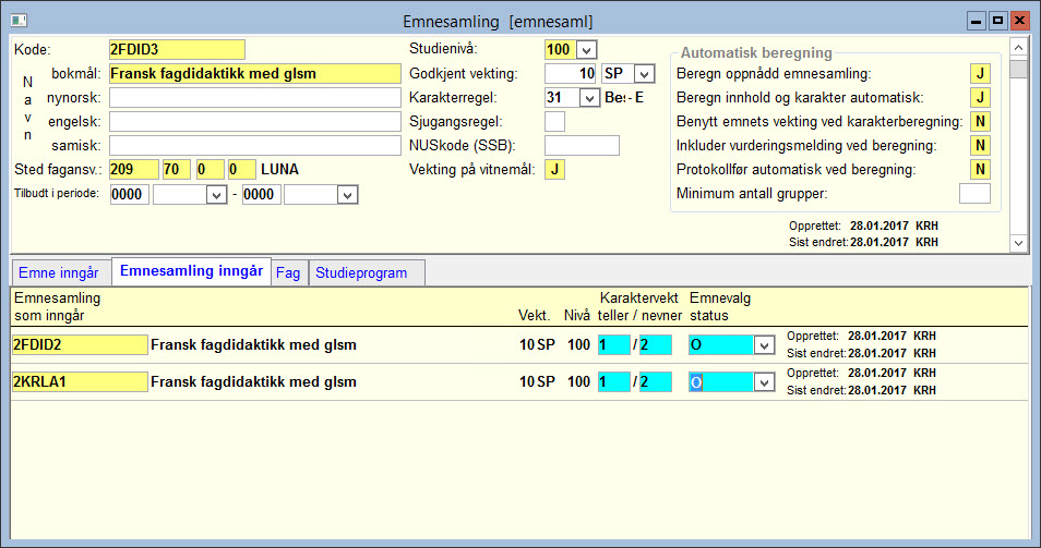 Emnesamling - Emnesamling inngår