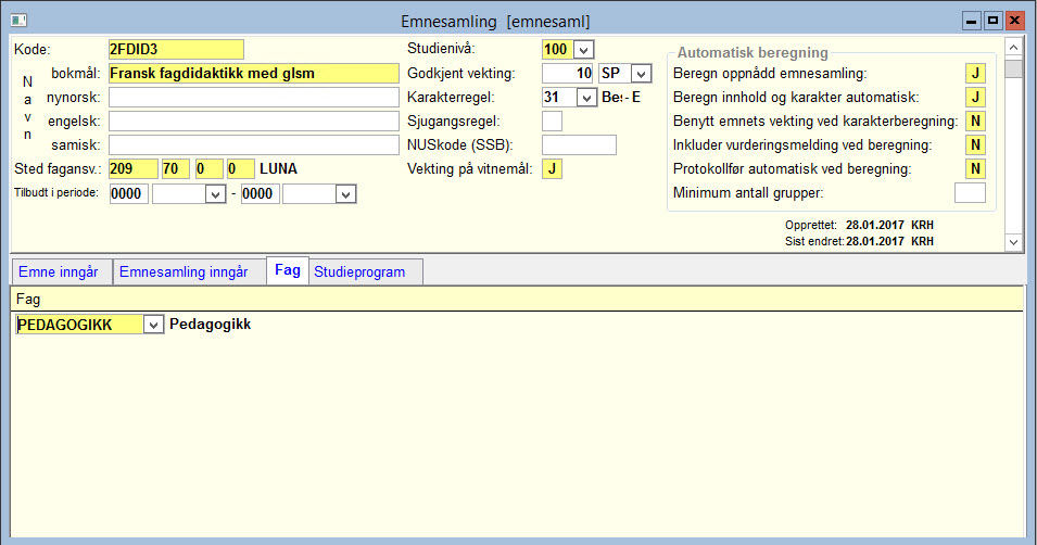 Emnesamling - Fag