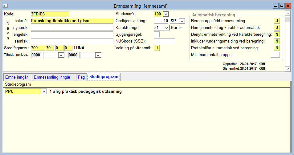 Emnesamling - Studieprogram