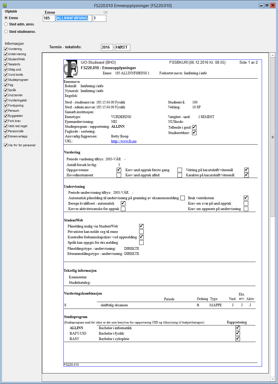 FS220.010 Emneopplysninger