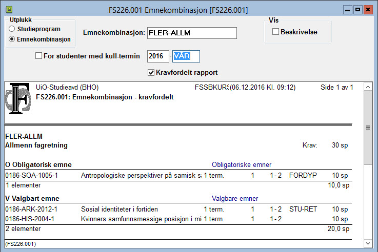 FS226.001 - Emnekombinasjon