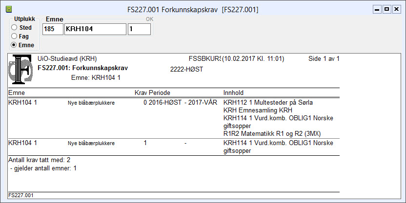 Rapport FS227.001 Forkunnskapskrav