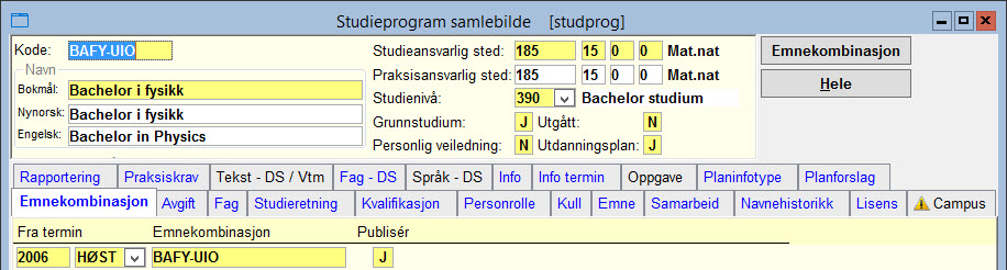 Studieprogram samlebilde - Emnekombinasjon