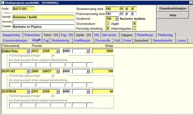 Studieprogram samlebilde - Avgift