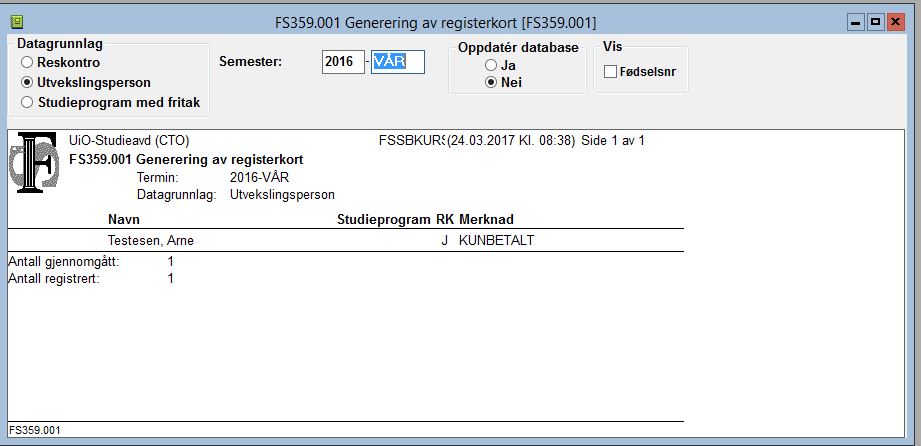 FS359.001 Generering av registerkort