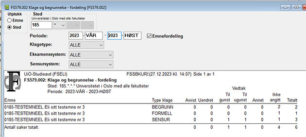 Rapport FS579002 klage og begrunnelse - fordeling