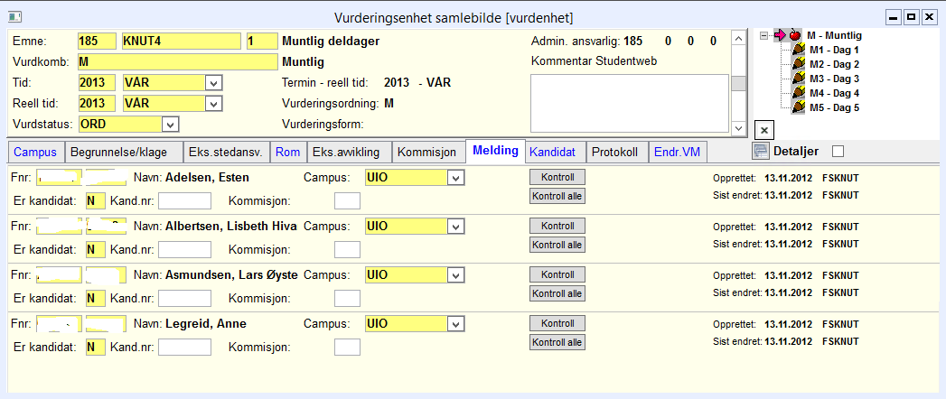 Vurderingsenhet samlebilde, fane Melding