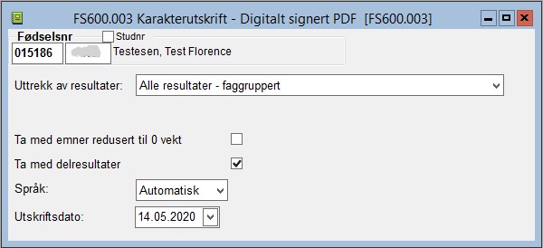 FS600.003 Karakterutskrift - Digitalt signert PDF